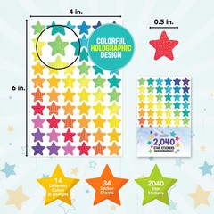 2,040 Holographic Small Star Stickers for Reward – 34 Sheets with 14 Designs …