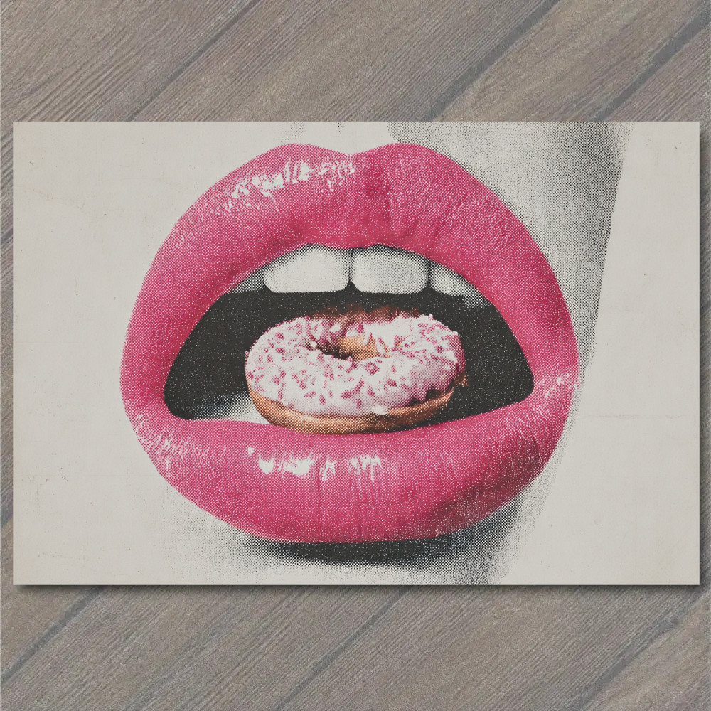 STICKER Pink Lips Donut Mouth Pop Surreal Retro