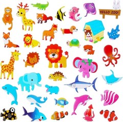 Assorted 3D Animal Stickers for Kids – 14 Non-Toxic Glitter Foam Sheets