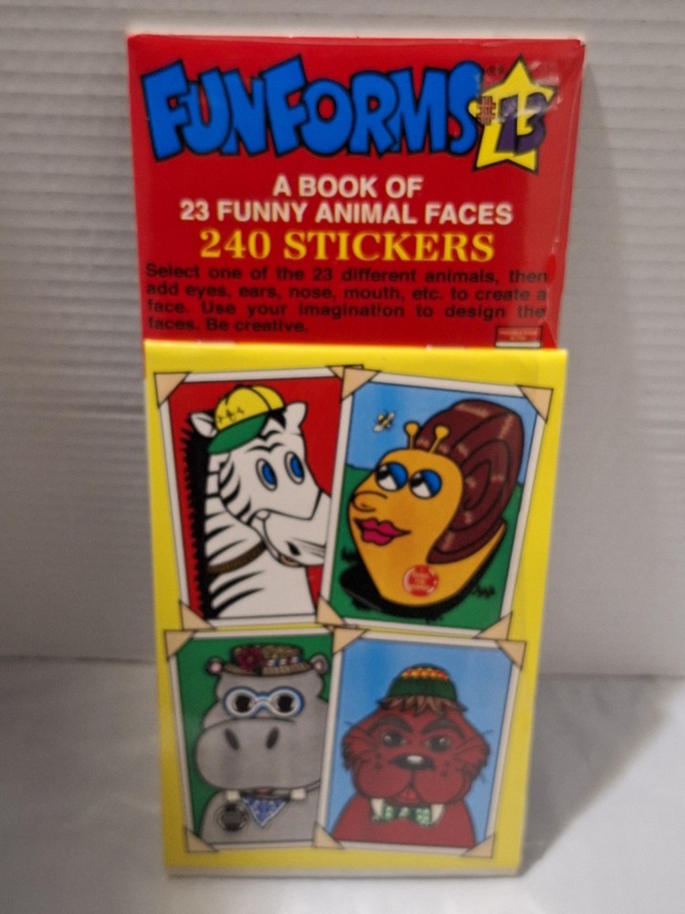 Vintage Fun Forms Sticker Book #13, 23 Funny Animal Faces 240 Stickers New