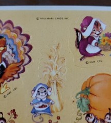 Vintage Hallmark Thanksgiving Fall themed sticker sheet, cute woodland animals