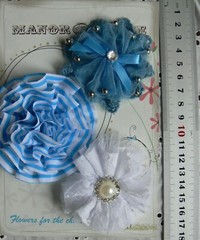 BLUE Fabric – Cotton Lace & Organza 3 Flower Pack – 70-75mm Manor House