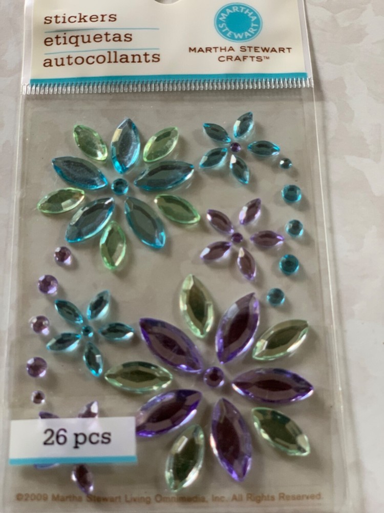MARTHA STEWART CRAFTS ADHESIVES LIGHT BLUE & VIOLET FLOWERS & DOTS 26PCS