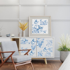 Vintage Rub on Transfers for Crafts – 4 Sheets Large Blue Flower Furniture Trans