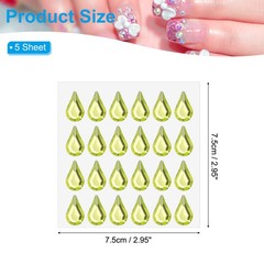 5 Sheet/120 Pcs Water Drop Self-Adhesive Rhinestone Sticker Light Yellow