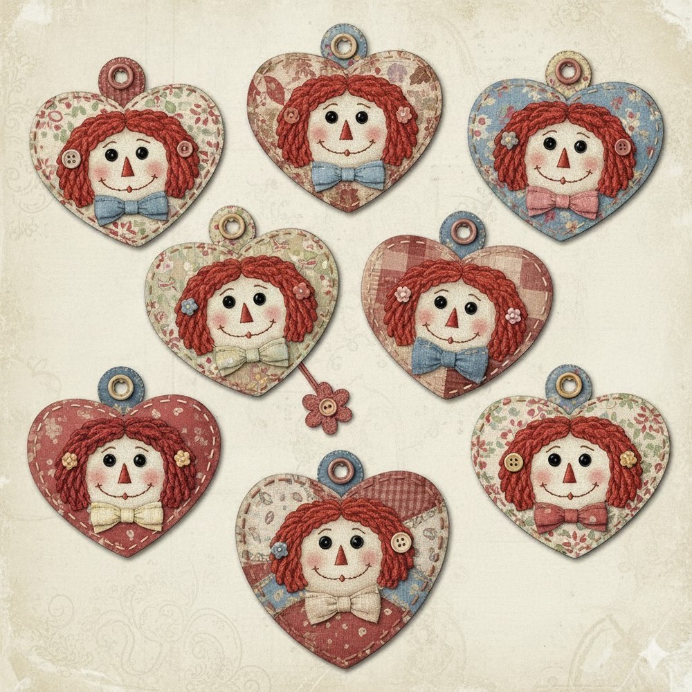 Set Of 8 Raggedy Ann Tags Junk Journal Scrapbook