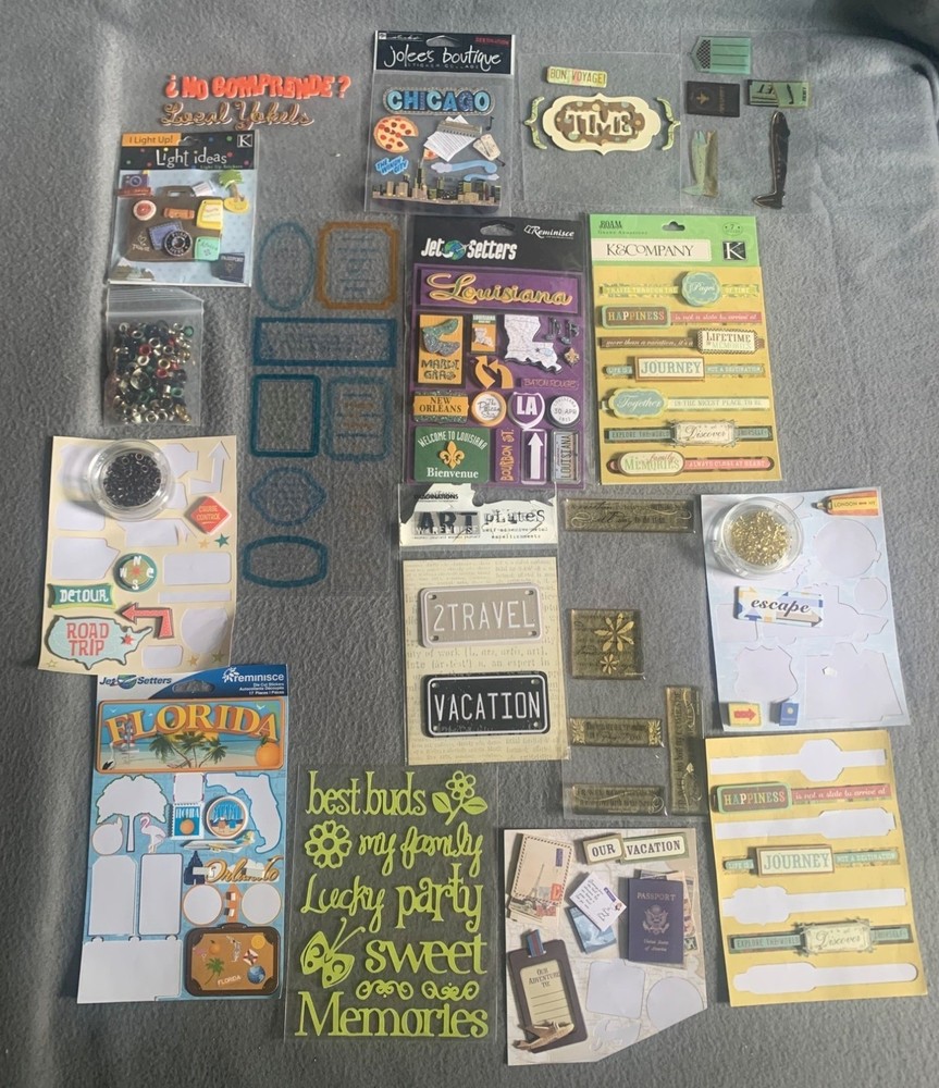 Travel-Themed Scrapbook Stickers & Embellishments Lot