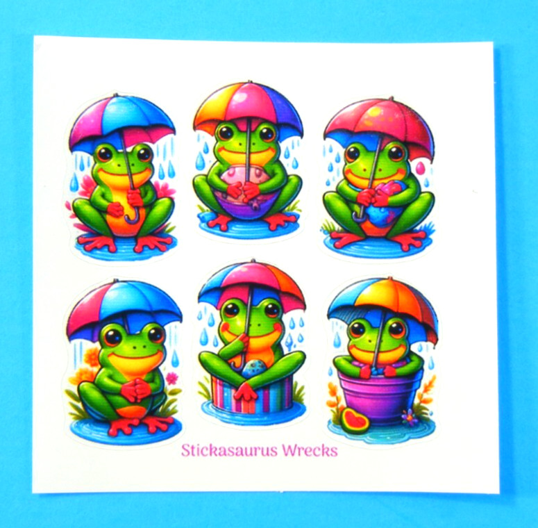 Rainbow Umbrella Frogs Mini Sticker Sheet