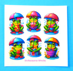 Rainbow Umbrella Frogs Mini Sticker Sheet