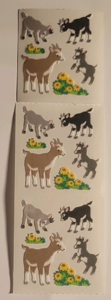 Sandylion Multicolor Fuzzy Goats and kids and flowers Vintage