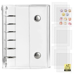Hueapion Transparent Sticker Book, Girl, Peelable, A7 Size, Mini 6-Ring Sticker