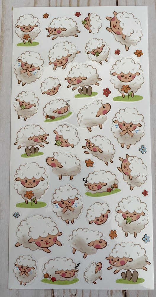 Stickers Fluffy Wooly Sheep Easter Jumping Napping Smile Glossy Finish Paper New