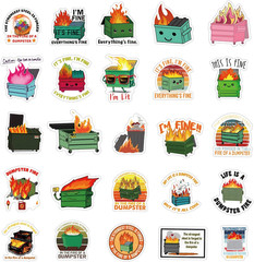 61PCS Dumpster Fire Stickers Vinyl Waterproof Stickers for Scrapbook,Journaling,