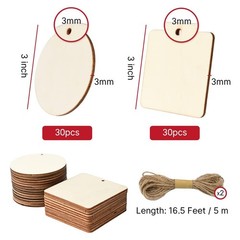 60 Pcs Wooden Tags, 3×3 Inch Unfinished Round Wood Pieces Blank Square Wooden…