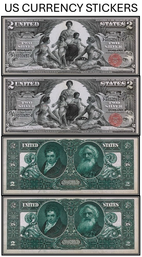 $2 Two Dollar 1896 Silver Certificate (US CURRENCY STICKERS) (Lot Of 2)