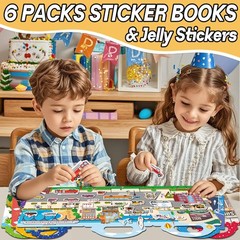 6 Sets Reusable Sticker Book for Toddlers 1-3, Jelly Sticker Books for Toddle…