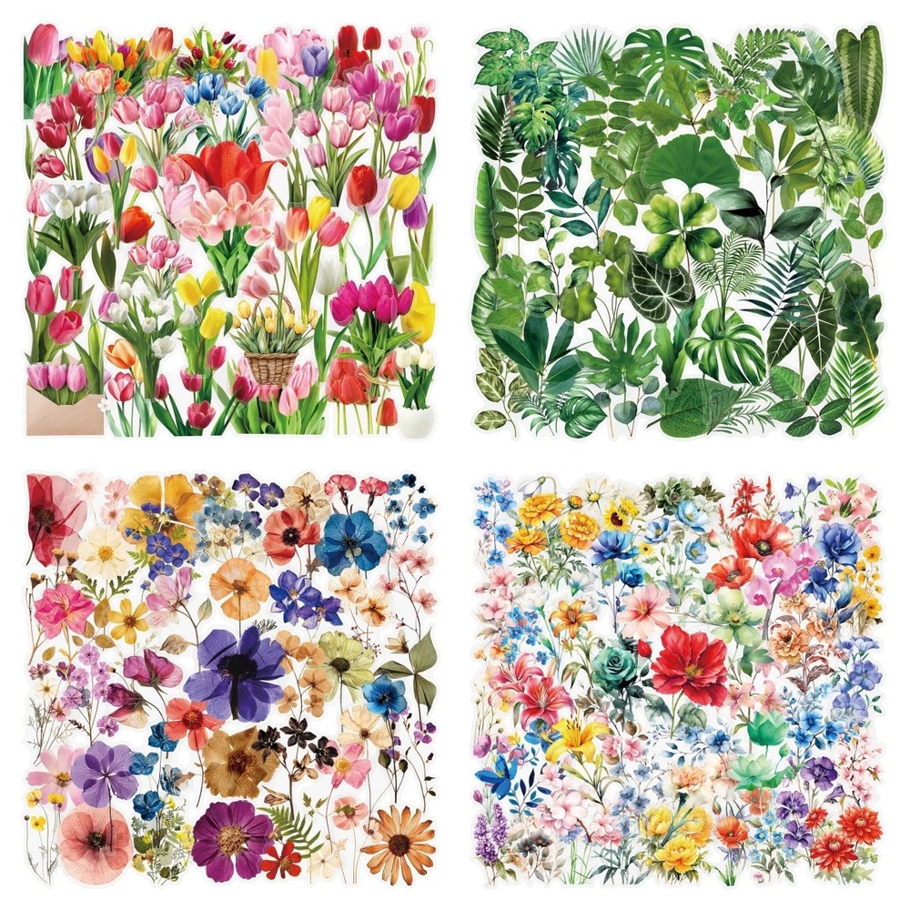 200PCS Transparent Plant Flower Leaf Stickers PET Decorative Water Cups Handbook