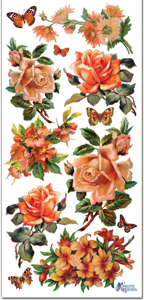 Violette Stickers Orange Roses Flowers Butterfly Craft Planner Supply Scrapbook
