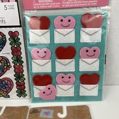 Stickers Felt 3D Hearts Tic Tac Toe Red Pink Purple Blue Green Lot of 5