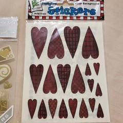 NEW Lot 4 Pkgs HEARTS Stickers Vellum Paper Red Pink Primitive Embossed Vtg -C