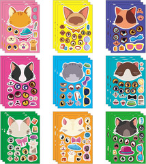 27 Sheets Cat Make a Face Sticker Sheets for Kids Todders Activities, Make Your