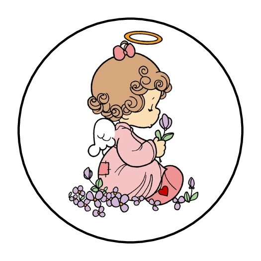 30 Cute Little Girl Angel Envelope Seals Labels Stickers 1.5″ Round Flowers