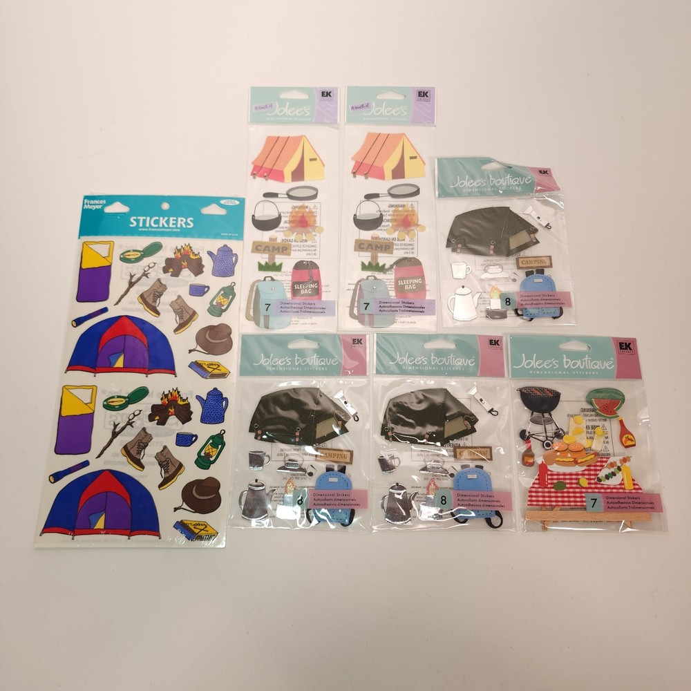 Jolees Camping Tent Hiking 3D Stickers Sticker Woods Picnic Trip Lot of 7 New