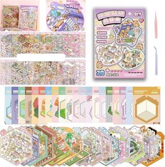20 Scene Sticker Book for Adults, 3D Stickers, With 2 Sets of Tweezers