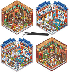 2 Sets Large 3D Sticker Scene House Stickers for Supermarket and Bookstore DIY