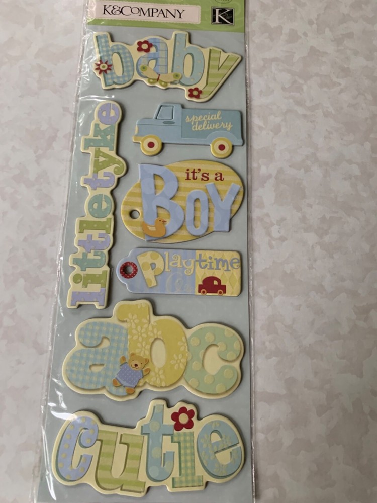 K&COMPANY CHIPBOARD ADHESIVE BRENDA WALTON BW SMALL WONDERS BOY TAGS & WORDA 7PC