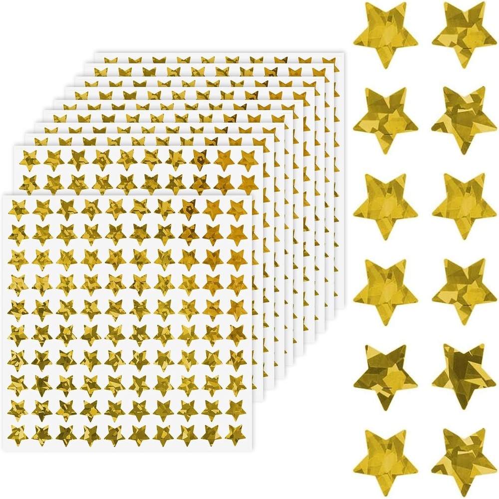 1000 PCS Gold Star Stickers, 1in Holographic Foil Rewards Stickers