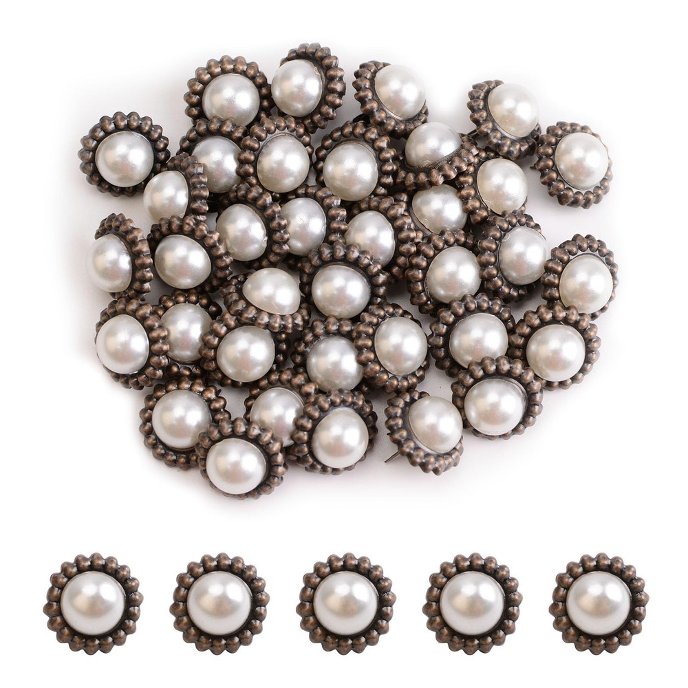 100 PCS 16mm Retro Floral Pearl Mini Brad Fasteners Split Pins Paper Craft