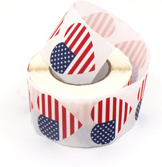 Heart-Shaped American Flag Stickers, 1.5 Inch, 500 Count