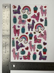Llama Rainbows Hearts Cactus Dimensional Foil Happy Stickers Single Sheet New