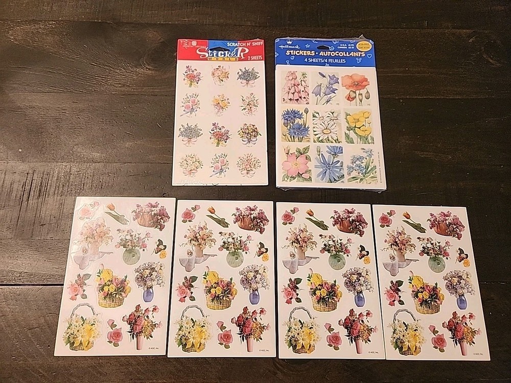 Vintage Lot Floral Flower 108 Stickers 10 Sheets Hallmark & AGC Scratch Sniff