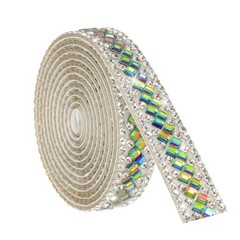 1 Yard Rhinestone Ribbon 3mm x 3mm Crystal Rhinestone Strips Rainbow