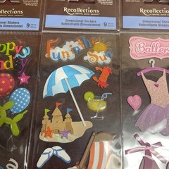 RECOLLECTIONS STICKERS HAPPY BIRTHDAY ,BALLERINA,fun In Sun Lot Of 4