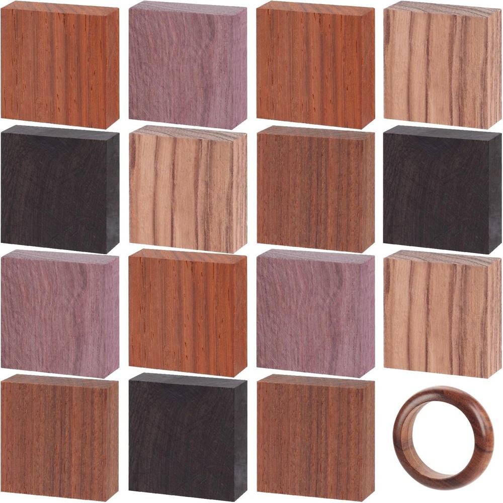 PAGOW 15Pcs Wood Blanks Ring Craft, Rings Wood Blanks with 15 Different Natur…