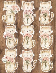 Kitten with Pink Flowers Die Cut Vinyl Stickers Scrapbooking Laptop Waterbottle