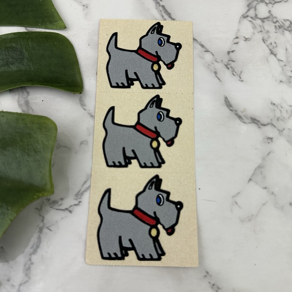 Vintage 80s Personal Expressions Scottie Dog Fuzzy Flocked Sticker 3 Gray Puppy