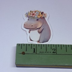 Cute Hippo Animal Love Sticker Vinyl Decal Journal Wall Floral Crown Art Tc6