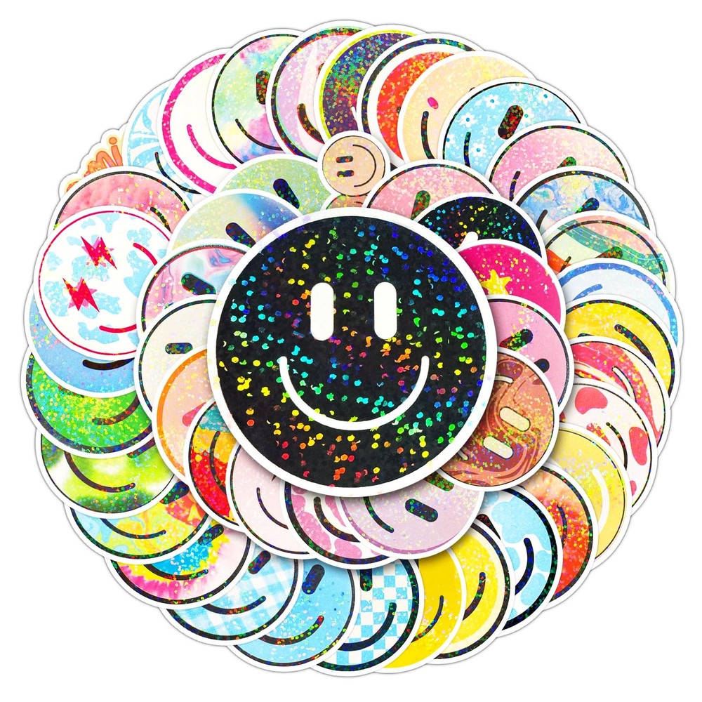 50PCS Smiling Glitter Stickers, Cute Water Bottle Stickers for Kids, for Teac