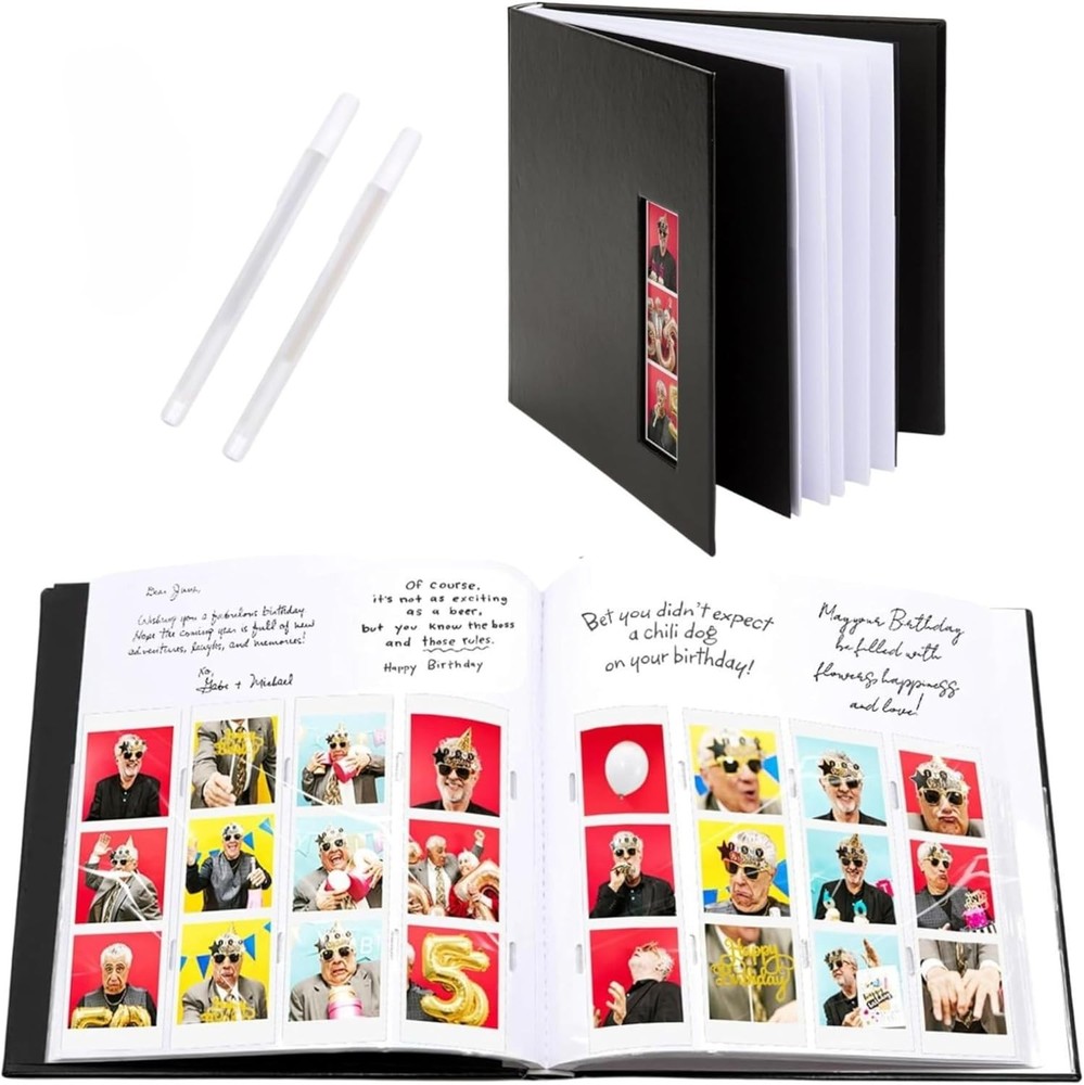 Photo Booth Guest Book Album 2×6 Picture Inserts Black Scrapbook Memory Book
