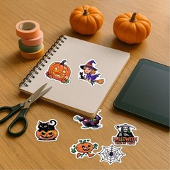 100PCS Happy Halloween Stickers for Kids – Holographic Ghost Pumpkin Theme Stick