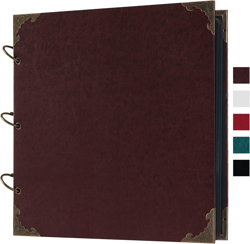 Potricher 10×10 Brown Leather Scrapbook Album Hardcover 80 Page DIY Photo Memory
