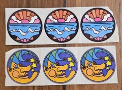 Vintage Stickers Celestial Moon Face Star Ocean Sunset Shell 80s Lot Of 6 New