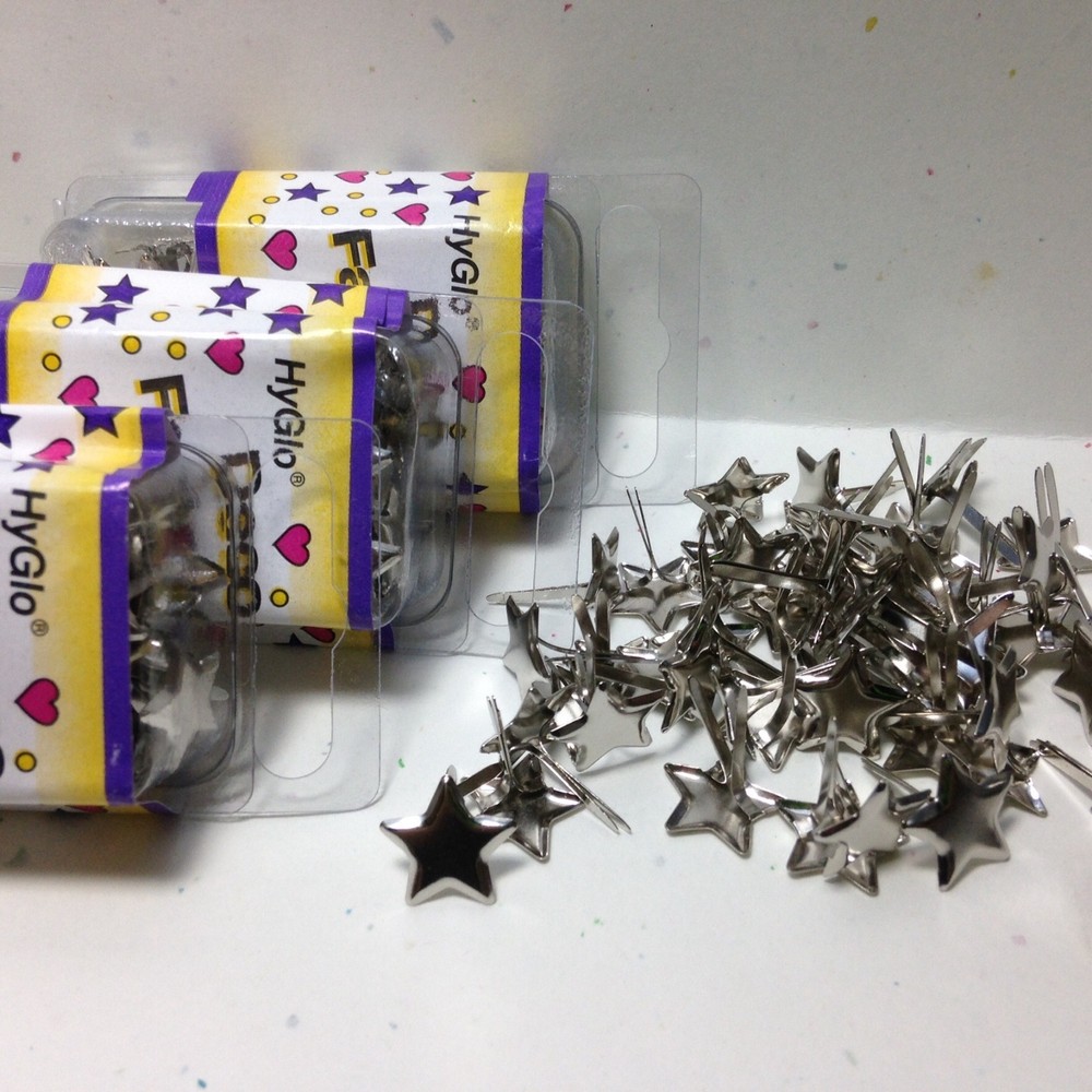 HyGlo Deco Fasterers – Brads – 1/2″ Silver Stars» – 200 – NEW