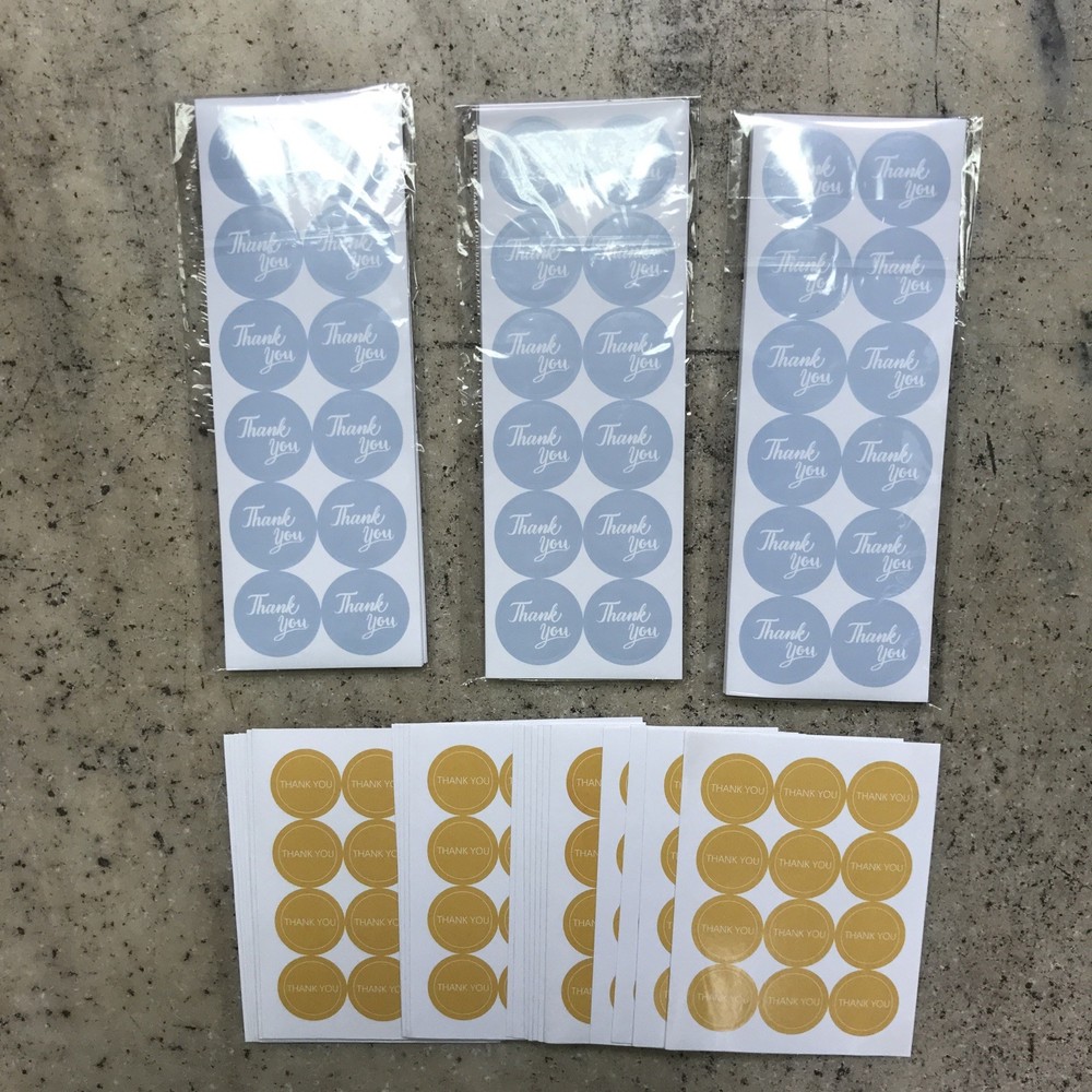 600 Pieces Blue 1.25” Blue Thank You Stickers & 288 7/8” Gold Thank You Labels