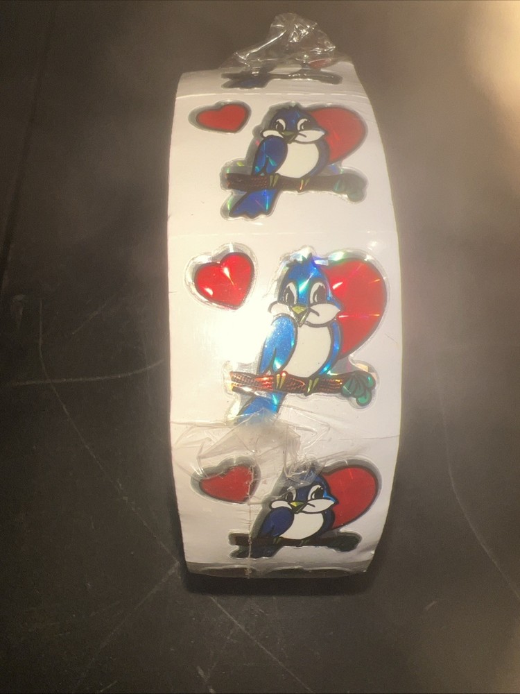 vintage 80s vending machine prism stickers Roll 500Ct Bluebird Heart Prisms