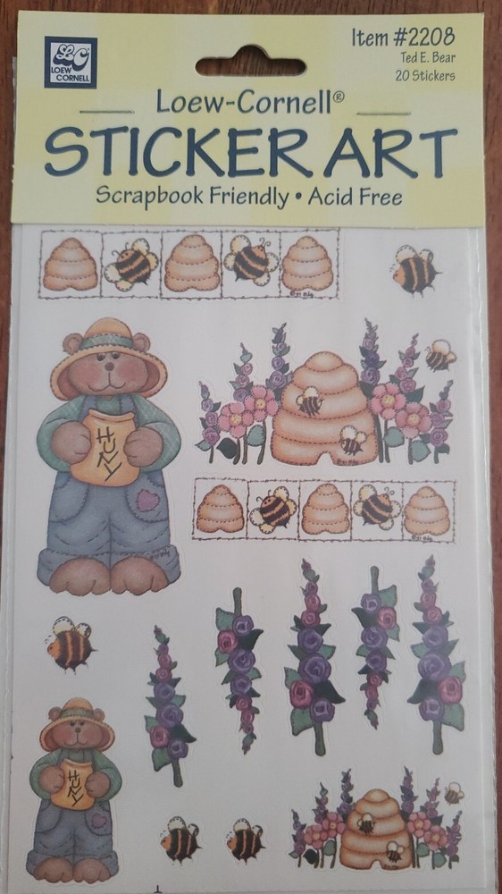 Loew-Cornell Sticker Art: Ted E. Bear BeeKeeper Beekeeping Honey Flowers